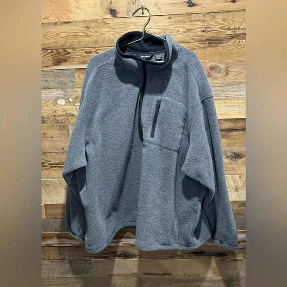 Eddie Bauer fleece 1/4 zip cozy warm pull over unisex gray 90s style pocket 3XL - Picture 1 of 4